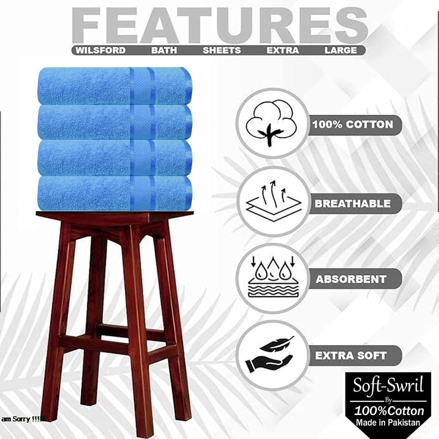 Soft-Swril Premium Sky-Blue Bath Towel 500 GSM 100% Cotton 27x54 Inches Pack of 1,Ultra Super Soft Quick Dry Highly Absorbent - Soft Hotel Quality for Bath and Spa