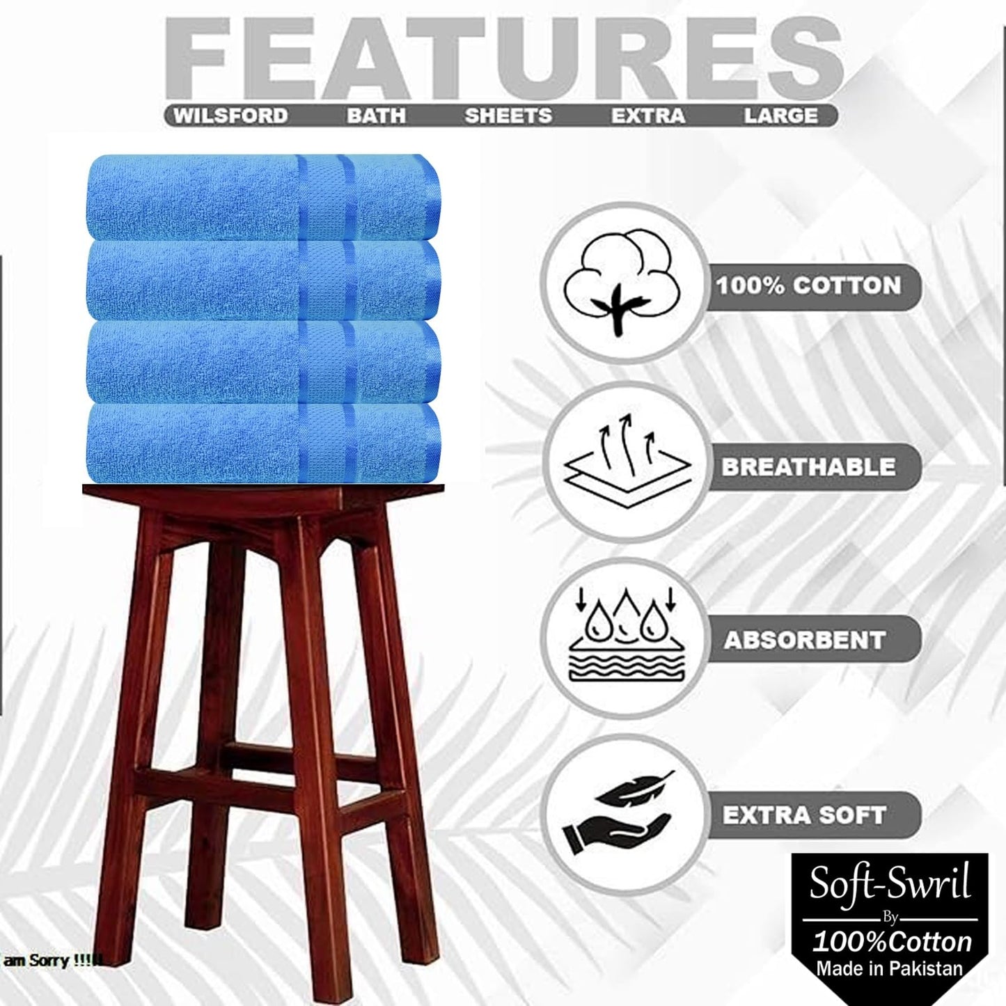 Soft-Swril Premium Sky-Blue Bath Towel 500 GSM 100% Cotton 27x54 Inches Pack of 1,Ultra Super Soft Quick Dry Highly Absorbent - Soft Hotel Quality for Bath and Spa