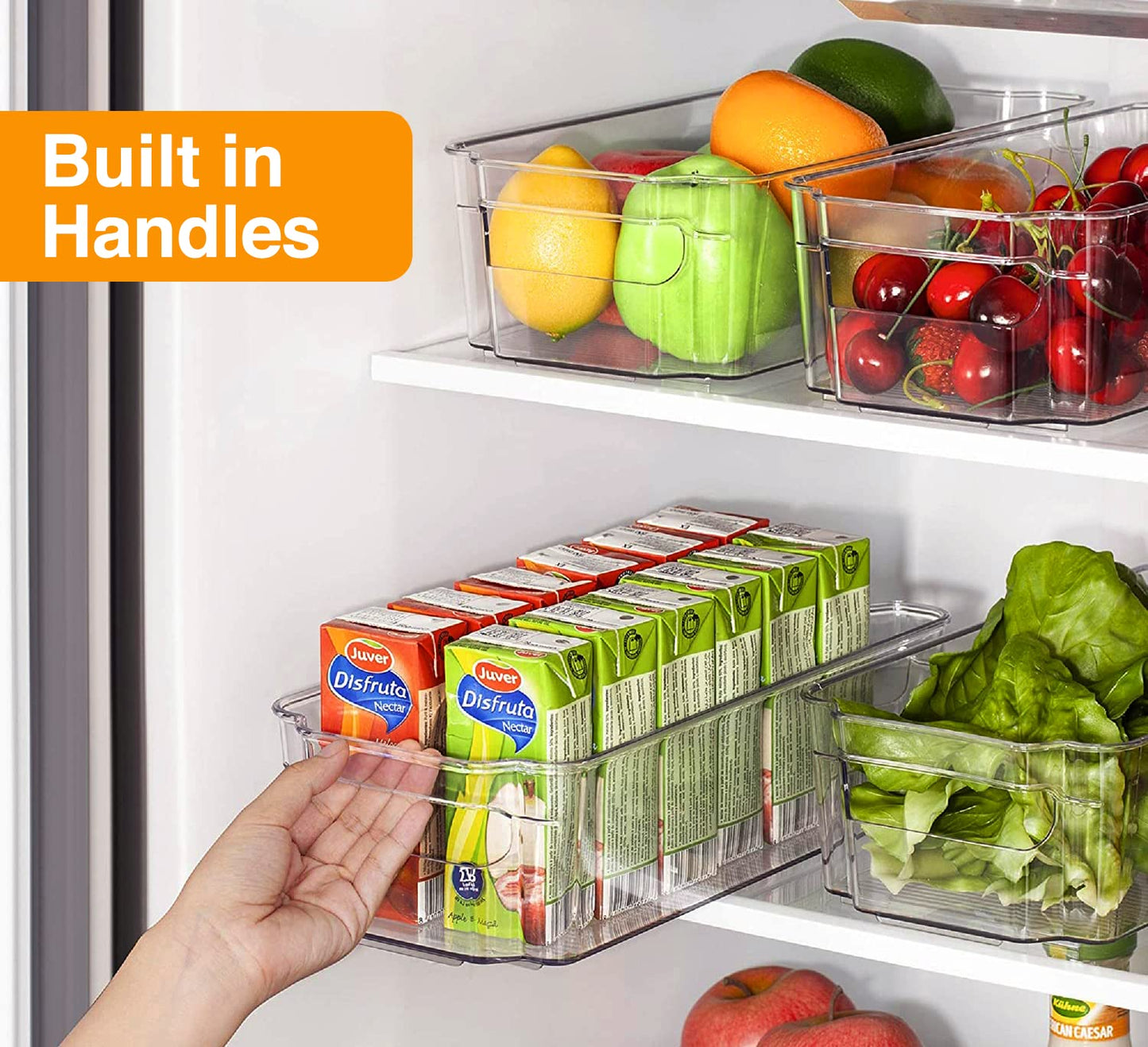 Genr 4pcs Refrigerator Organizer Bins (Large) - Food Storage Clear Bins With Handles - Clear Fridge Storage Bins For Fruit And Vegetable Storage, Freezer, Cabinet Kitchen Organizer تخزين منظم