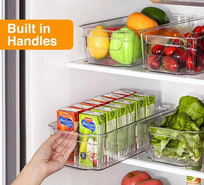 Genr 4pcs Refrigerator Organizer Bins (Large) - Food Storage Clear Bins With Handles - Clear Fridge Storage Bins For Fruit And Vegetable Storage, Freezer, Cabinet Kitchen Organizer تخزين منظم