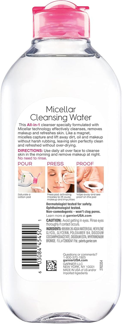 Garnier SkinActive Micellar Cleansing Water, For All Skin Types, 400ml Pack of 3