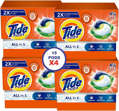 Tide Original All-in-1 Pods, 15 Count Laundry Detergent Pods (Pack of 4), 60 pods
