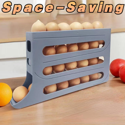 NIOIPXA Space-Saving 4-Tier Egg Holder for Fridge - Auto Rolling Egg Dispenser and Organizer for Refrigerator,Storage 30 Egg (1-Pack,Clear)