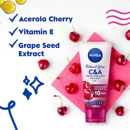 NIVEA Body Lotion Vitamin C & A, Natural Glow Cherry Scent, 180ml