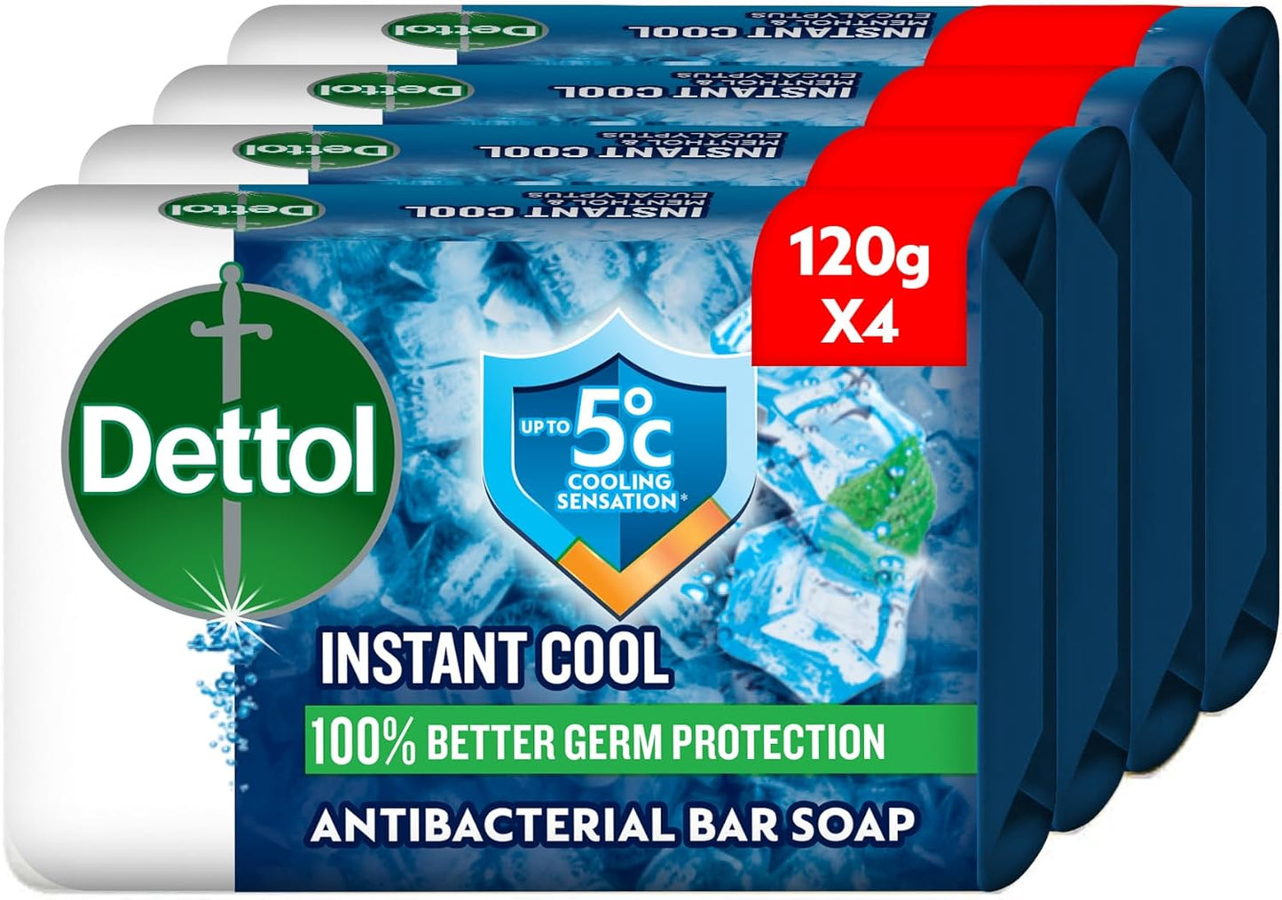 Dettol Cool Bathing Soap, Menthol & Eucalyptus Scent, 120g x 4