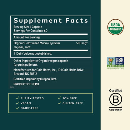Gaia Herbs Maca Root - Caffeine-Free Natural Energy Supplement 60