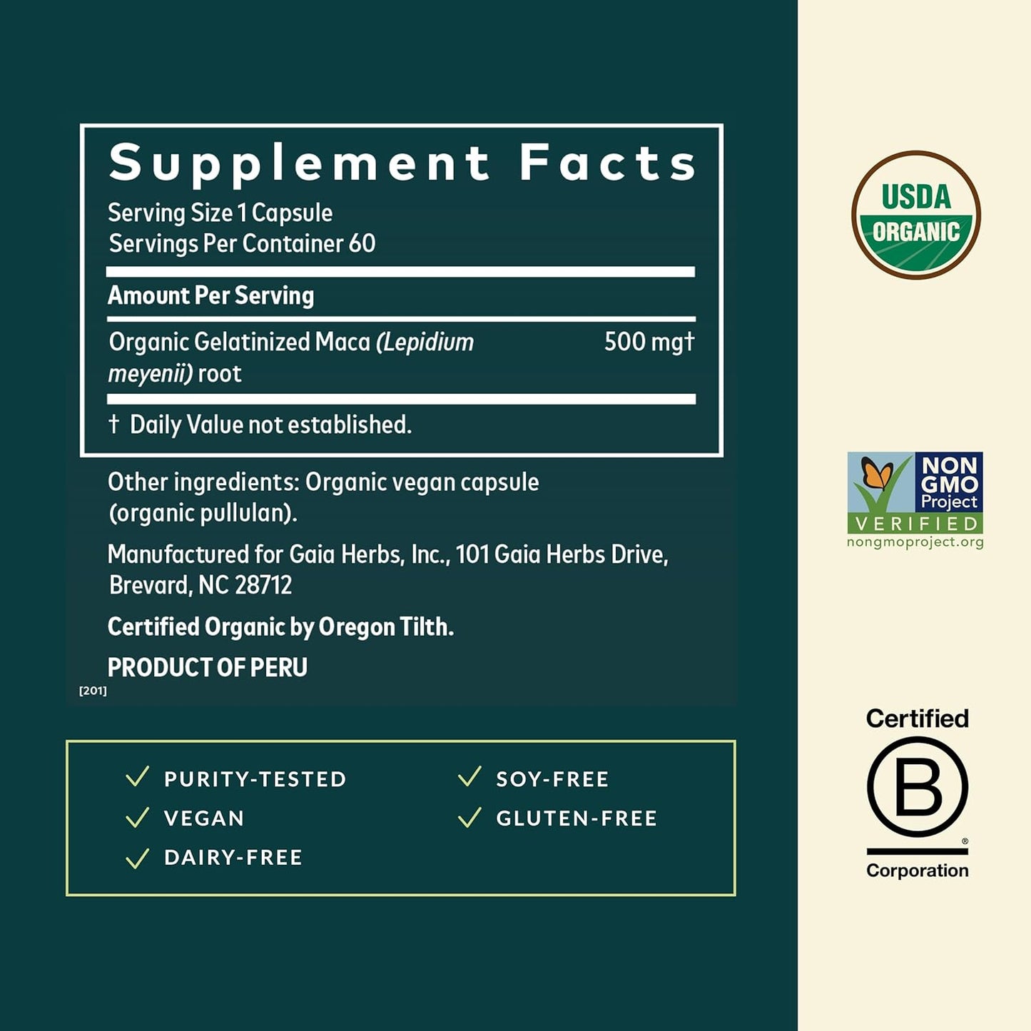 Gaia Herbs Maca Root - Caffeine-Free Natural Energy Supplement 60