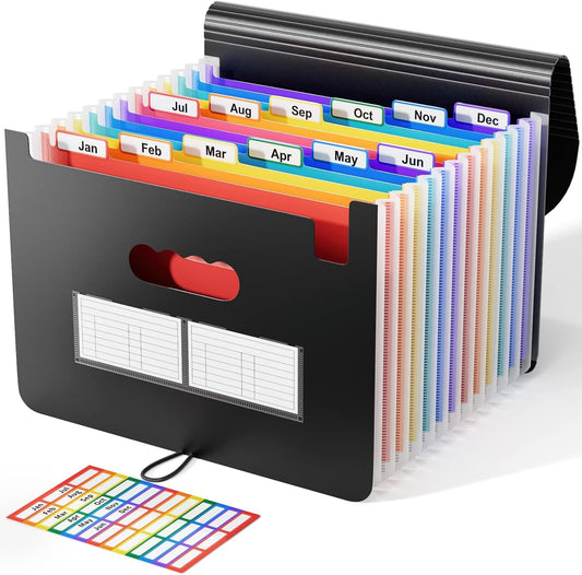 TERRIFI Expanding File Folder, 12 Pocket Accordion File Organizer, A4 Letter Size Portable Document Organizer, High Capacity Storage Bag for Home & Office & School