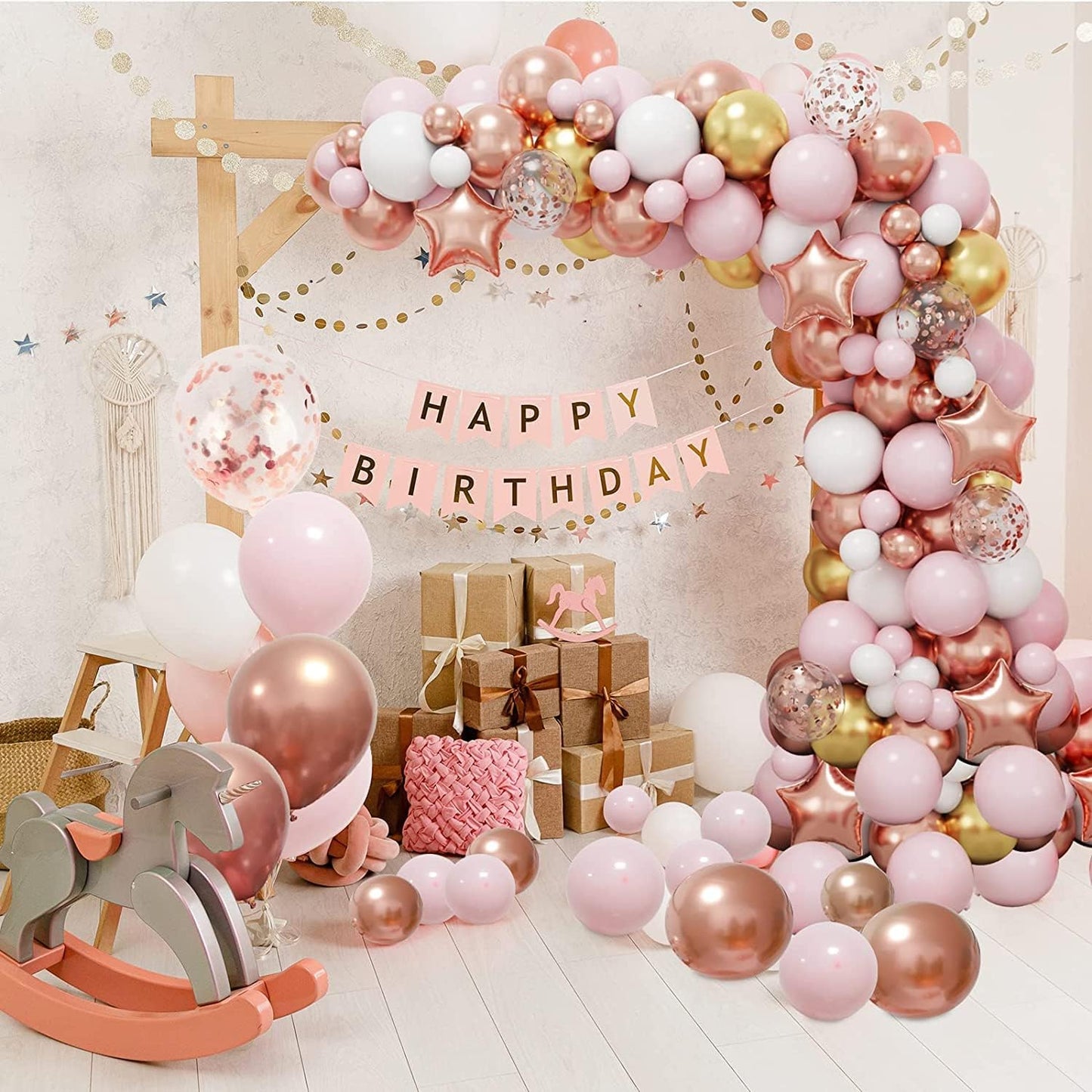 Black,Gold Balloons and Paper Pom Poms Party Supplies for Birthday Decoration With Pale Champagne Metallic Foil Fringe Tinsel Curtain Happy Birthday Party Decoration Backdrop,Black Decoration Kit