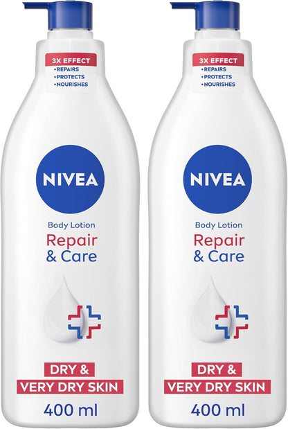 NIVEA Body Lotion for Very Dry Skin, Repair & Care, with Deep Moisture Serum and Dexpanthenol, 72H Relief from Dry & Tight Skin, 400ml (Packaging May Vary)