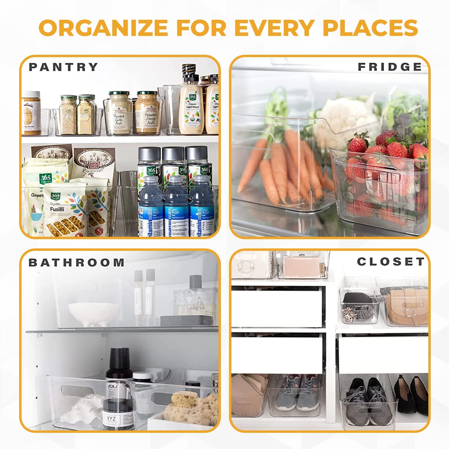 Genr 4pcs Refrigerator Organizer Bins (Large) - Food Storage Clear Bins With Handles - Clear Fridge Storage Bins For Fruit And Vegetable Storage, Freezer, Cabinet Kitchen Organizer تخزين منظم