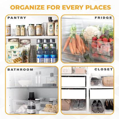 Genr 4pcs Refrigerator Organizer Bins (Large) - Food Storage Clear Bins With Handles - Clear Fridge Storage Bins For Fruit And Vegetable Storage, Freezer, Cabinet Kitchen Organizer تخزين منظم