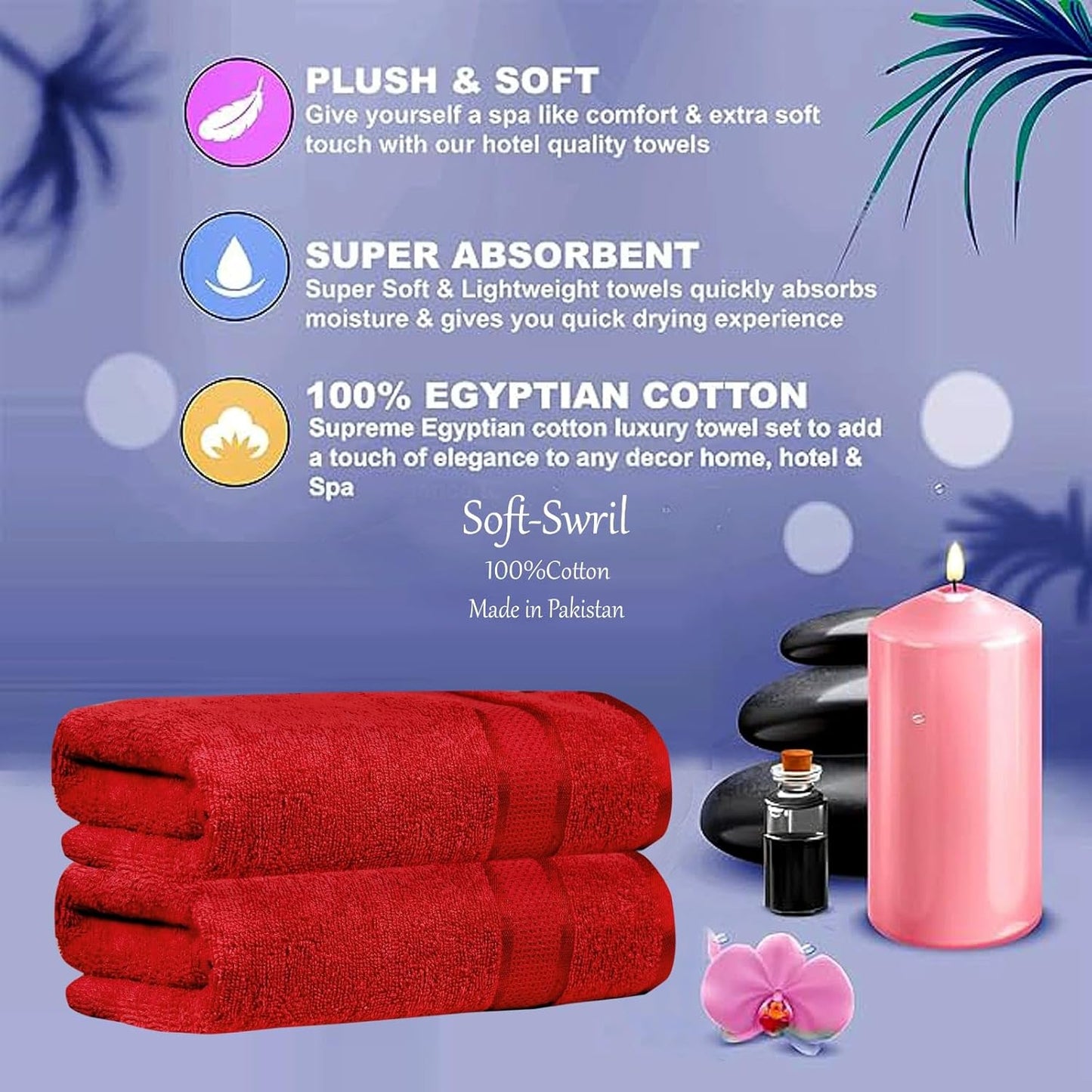 Soft-Swril Premium Sky-Blue Bath Towel 500 GSM 100% Cotton 27x54 Inches Pack of 1,Ultra Super Soft Quick Dry Highly Absorbent - Soft Hotel Quality for Bath and Spa