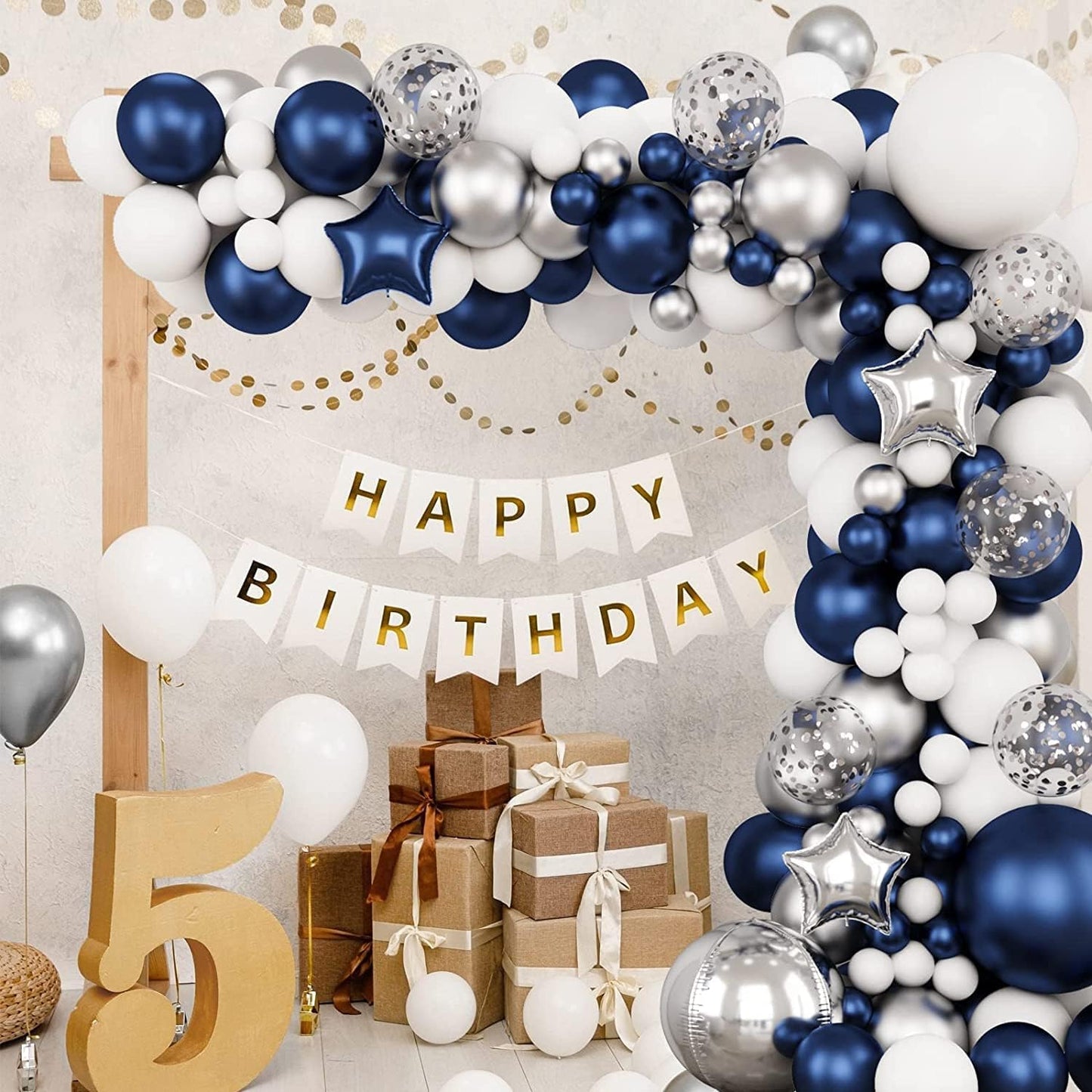Black,Gold Balloons and Paper Pom Poms Party Supplies for Birthday Decoration With Pale Champagne Metallic Foil Fringe Tinsel Curtain Happy Birthday Party Decoration Backdrop,Black Decoration Kit