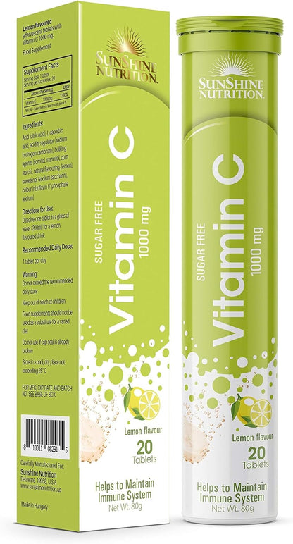 Sunshine Nutrition Vitamin C 1000Mg, (2X20 Tablets) | Effervescent Tablets Value Pack | No Added Sugar | Lemon Flavor