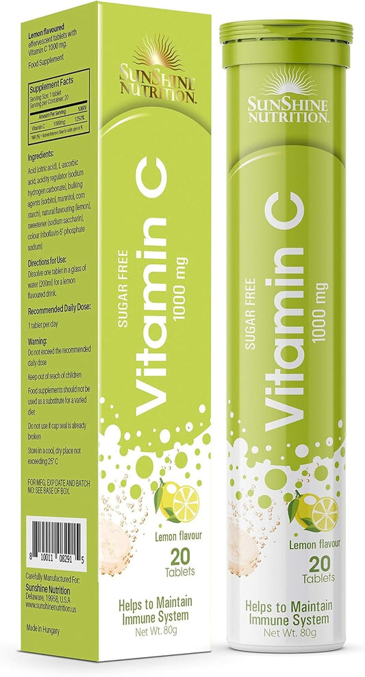 Sunshine Nutrition Vitamin C 1000Mg, (2X20 Tablets) | Effervescent Tablets Value Pack | No Added Sugar | Lemon Flavor