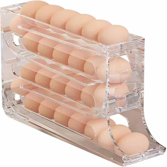 NIOIPXA Space-Saving 4-Tier Egg Holder for Fridge - Auto Rolling Egg Dispenser and Organizer for Refrigerator,Storage 30 Egg (1-Pack,Clear)