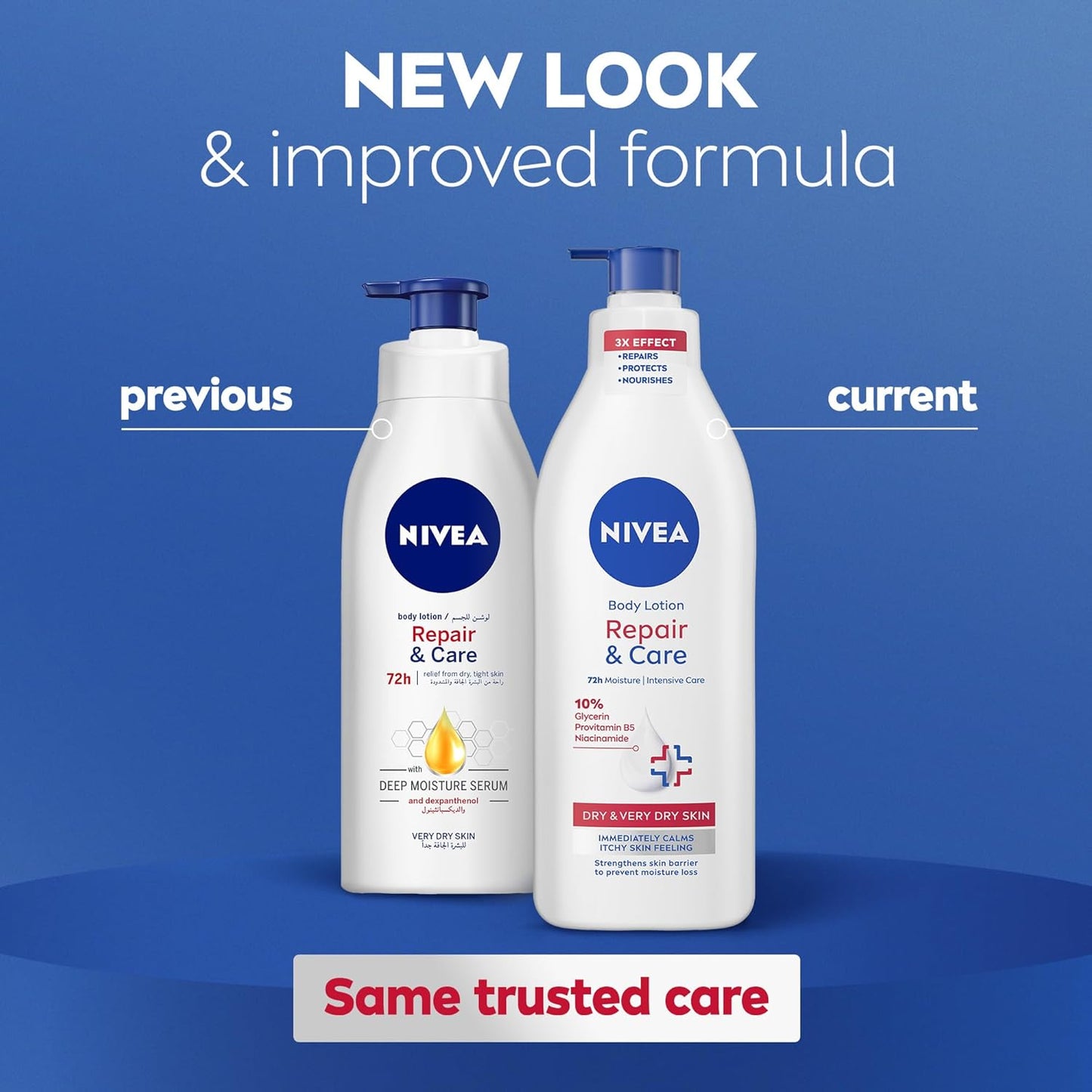 NIVEA Body Lotion for Very Dry Skin, Repair & Care, with Deep Moisture Serum and Dexpanthenol, 72H Relief from Dry & Tight Skin, 400ml (Packaging May Vary)