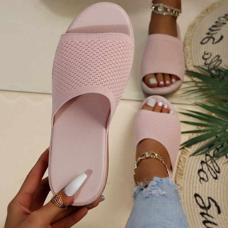 New Knitted Thick Sole 36-43 Large Flat Bottom Slippers for Women