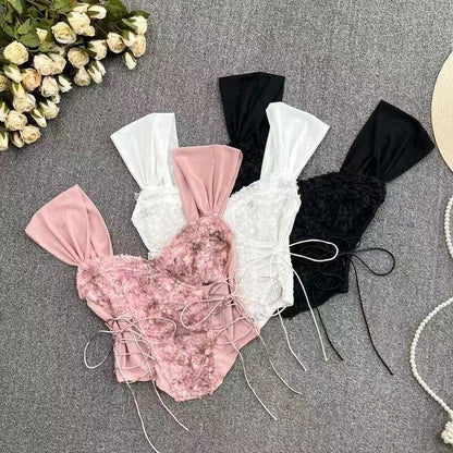 Sweet and Spicy Girl Sexy Lace Bra with Inner Strap, Self Padded Chest, Fish Bone Strap Top, Slim Fit Tank Top