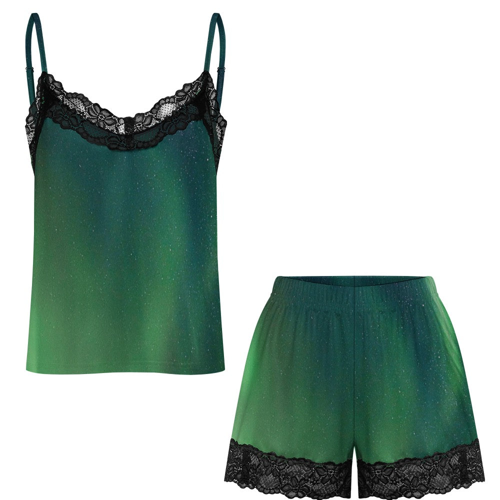 Lace-trimmed camisole and shorts pajama set