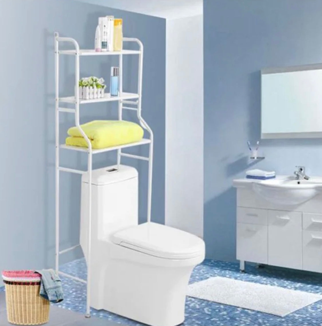 Metal Toilet Cabinet Shelf Organizer Holder White 166x25x68cm