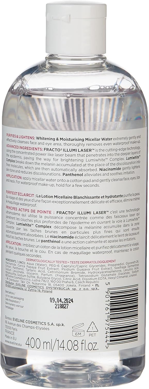 Evenline cosmetics white prestige 4d whitening and moisturising micellar water, 400 ml