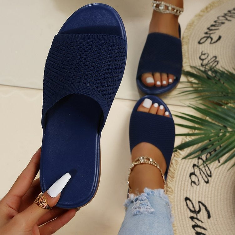 New Knitted Thick Sole 36-43 Large Flat Bottom Slippers for Women