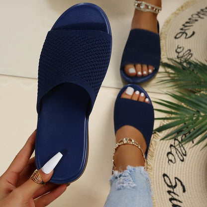 New Knitted Thick Sole 36-43 Large Flat Bottom Slippers for Women