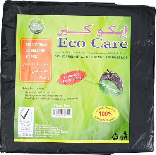 Eco Care Black Garbage Bag Sheet, 10S, 55 Gallon - 80 X 110