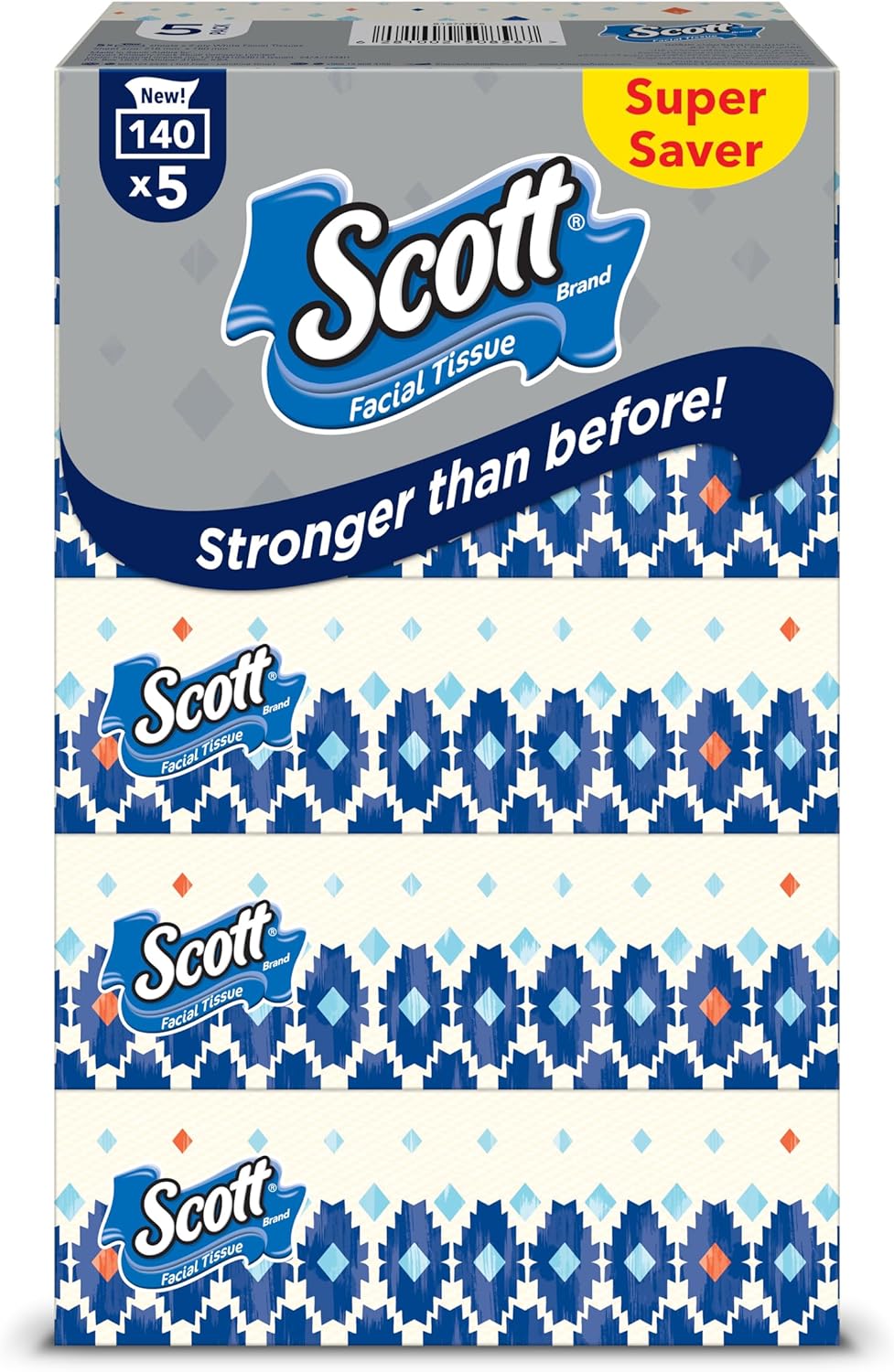 Scott Facial Tissue, 2 PLY, Super Saver, 140 Sheets x 5 Tissue Boxes