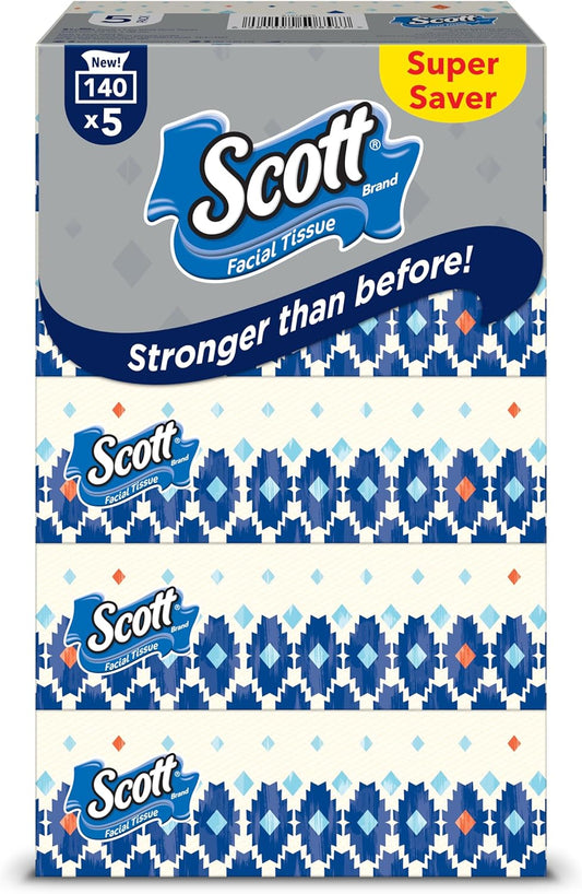 Scott Facial Tissue, 2 PLY, Super Saver, 140 Sheets x 5 Tissue Boxes