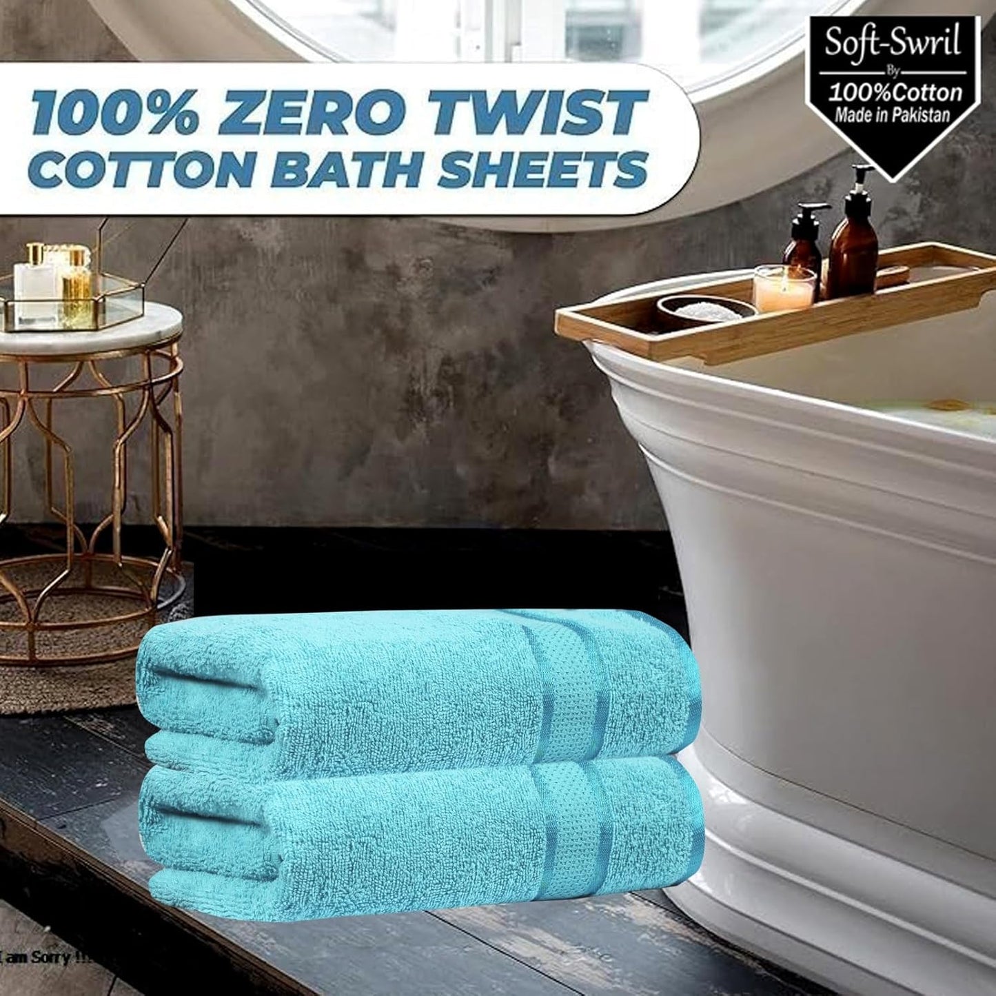 Soft-Swril Premium Sky-Blue Bath Towel 500 GSM 100% Cotton 27x54 Inches Pack of 1,Ultra Super Soft Quick Dry Highly Absorbent - Soft Hotel Quality for Bath and Spa