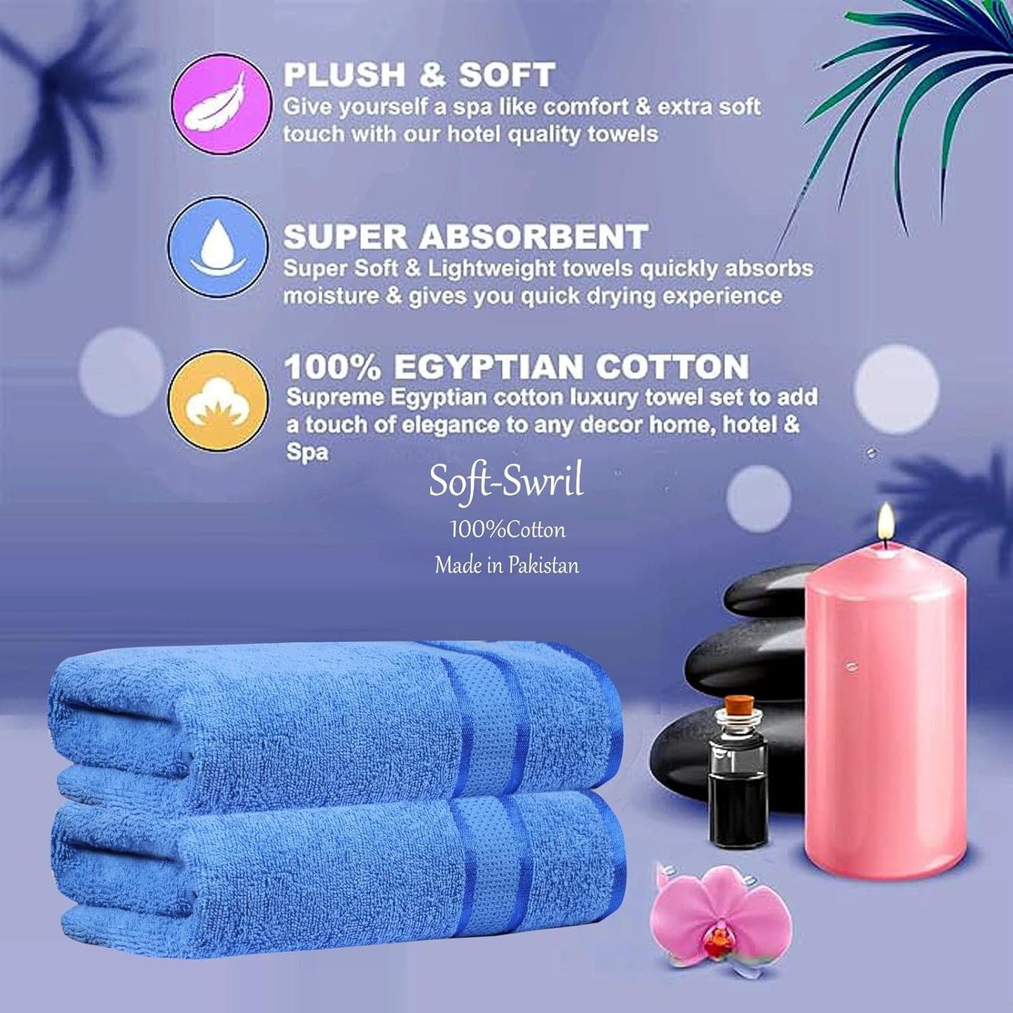 Soft-Swril Premium Sky-Blue Bath Towel 500 GSM 100% Cotton 27x54 Inches Pack of 1,Ultra Super Soft Quick Dry Highly Absorbent - Soft Hotel Quality for Bath and Spa