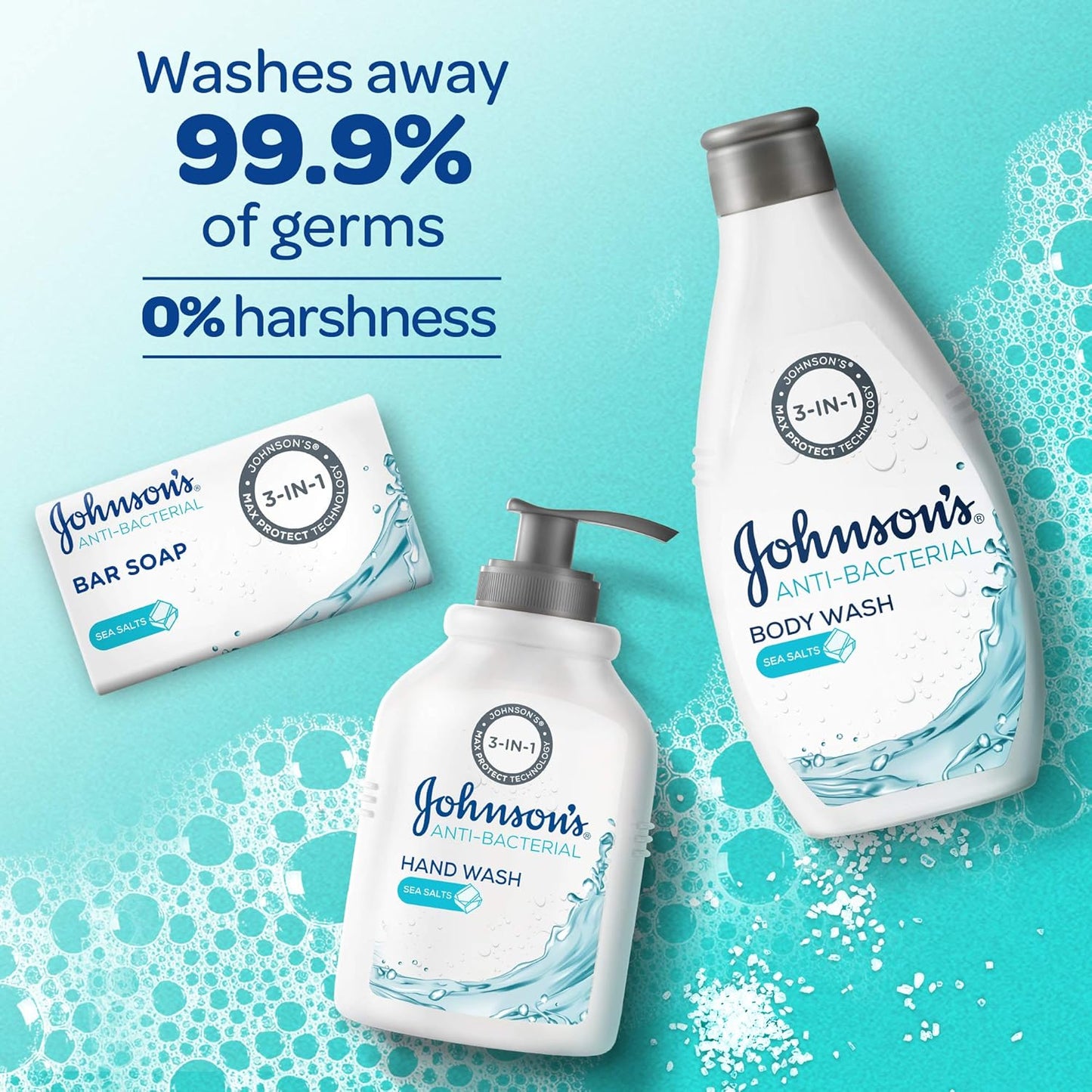 Johnson’S Bar Soap, Anti-Bacterial, Sea Salts, 125G, Pack Of 4