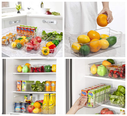 Genr 4pcs Refrigerator Organizer Bins (Large) - Food Storage Clear Bins With Handles - Clear Fridge Storage Bins For Fruit And Vegetable Storage, Freezer, Cabinet Kitchen Organizer تخزين منظم