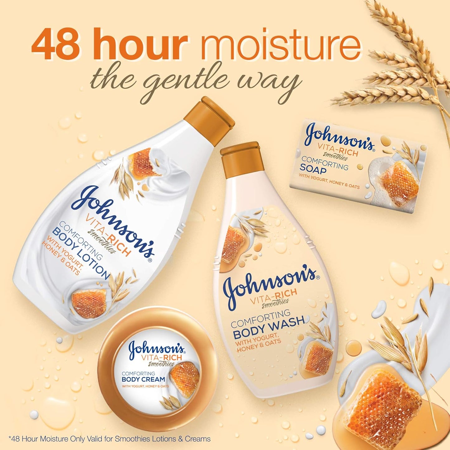 Johnson's Body Lotion - Vita-Rich Smoothies, Comforting Yogurt, Honey & Oats Formula, 400ml, 1+1 FREE, Hydrating and Nourishing for Soft, Smooth Skin