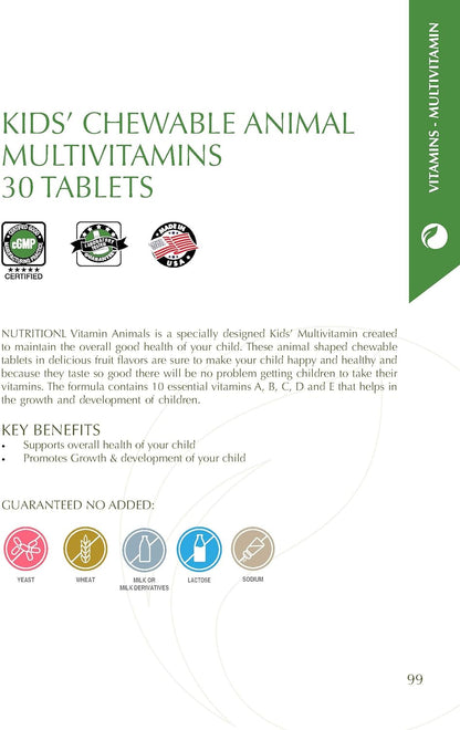 Nutritionl Kids' Chewable Animal Multivitamins 30 Tablets