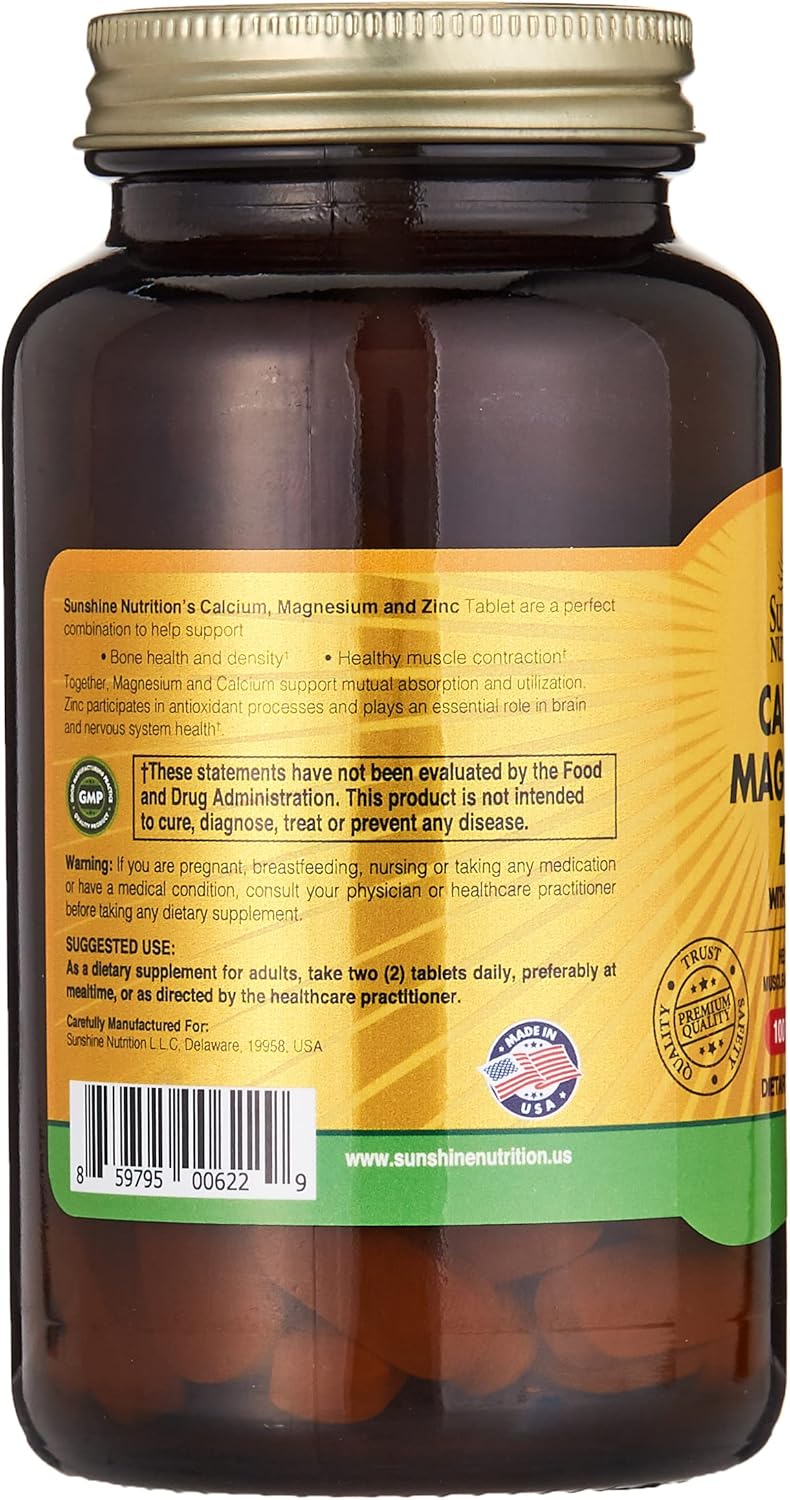 Sunshine Nutrition Calcium Magnesium Zinc With Vitamin D, 100 Tablets