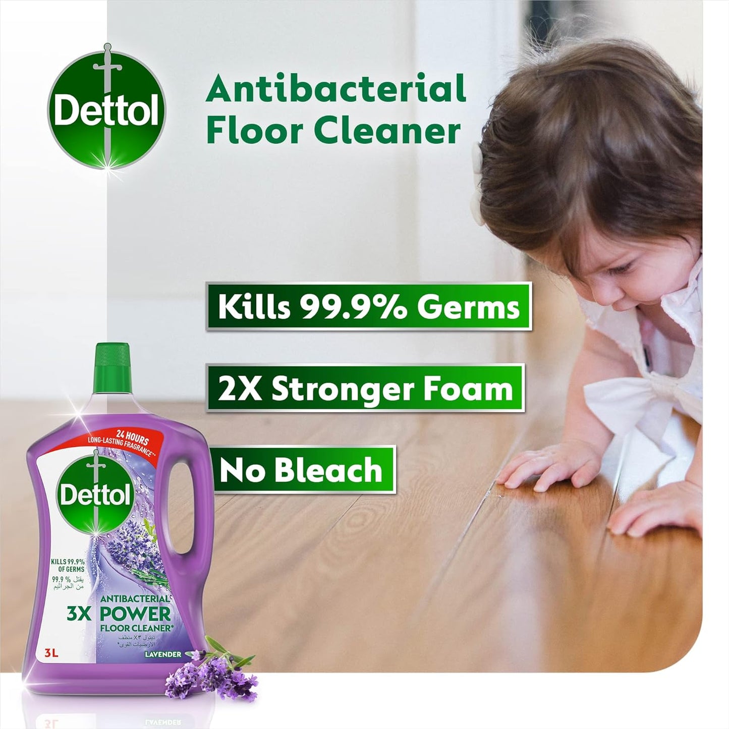Dettol Antibacterial Power Floor Cleaner, Lavender Scent, 3L