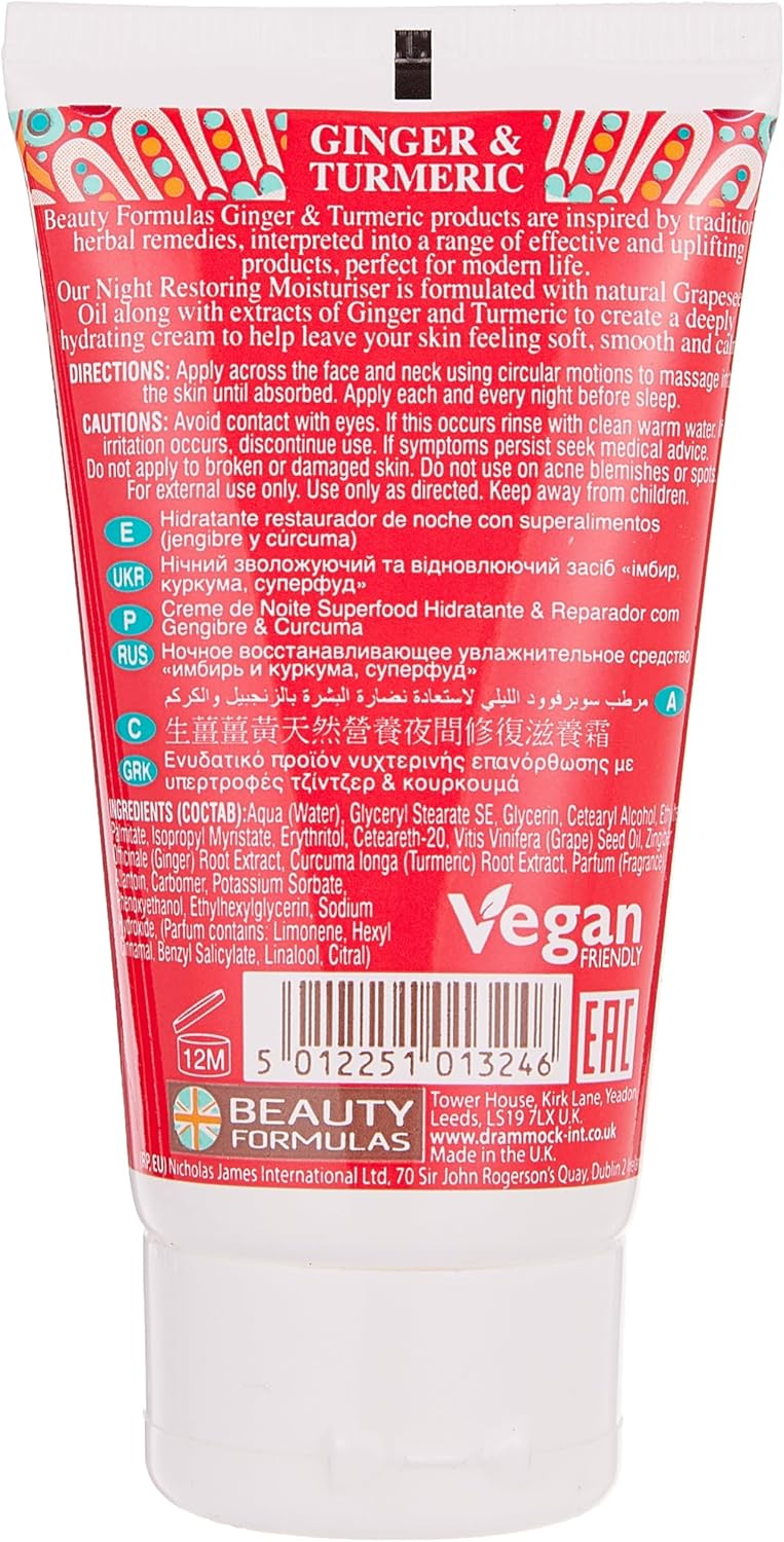 Beauty Formulas Ginger & Turmeric Superfood Night Restoring Moisturiser, 75ML