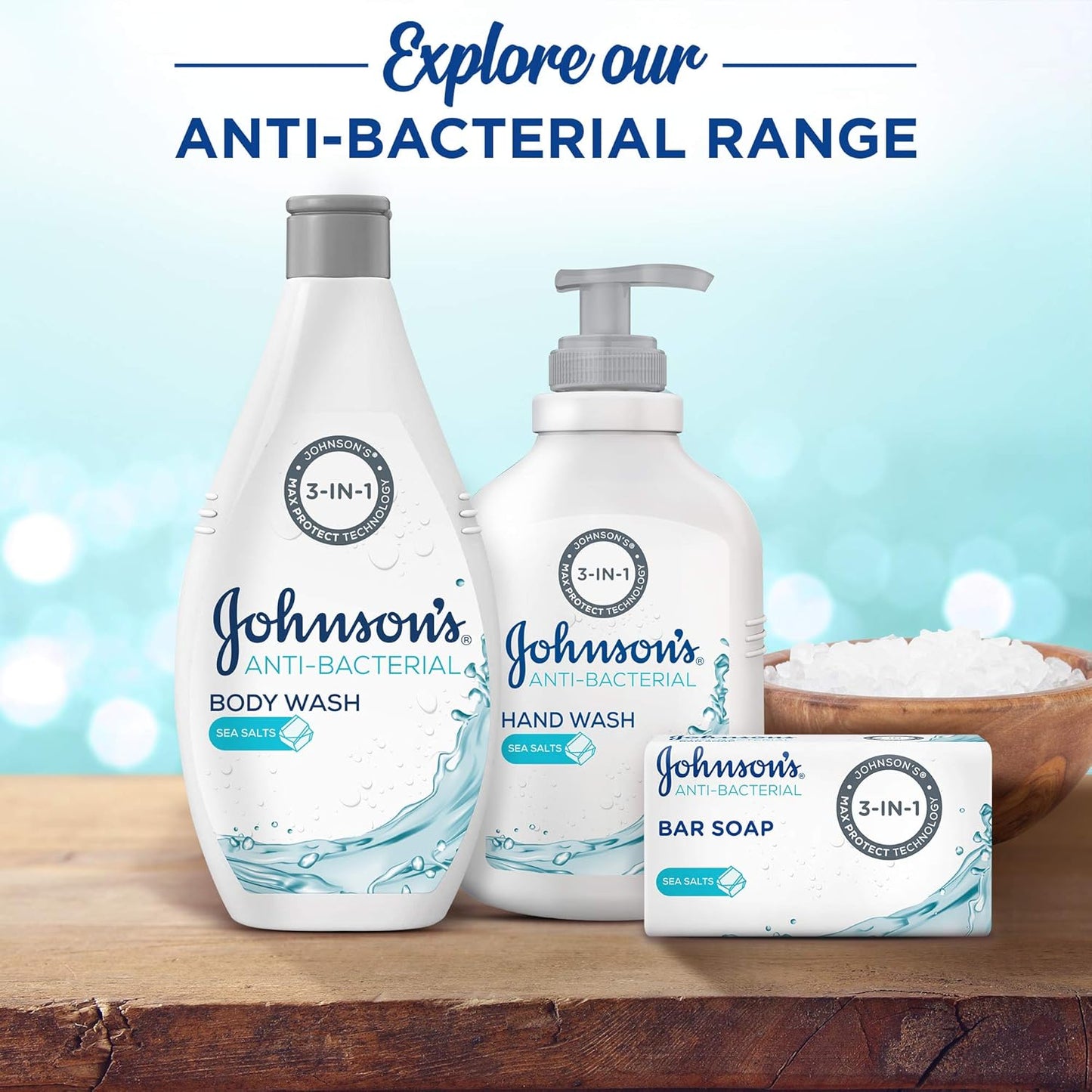 Johnson’S Bar Soap, Anti-Bacterial, Sea Salts, 125G, Pack Of 4