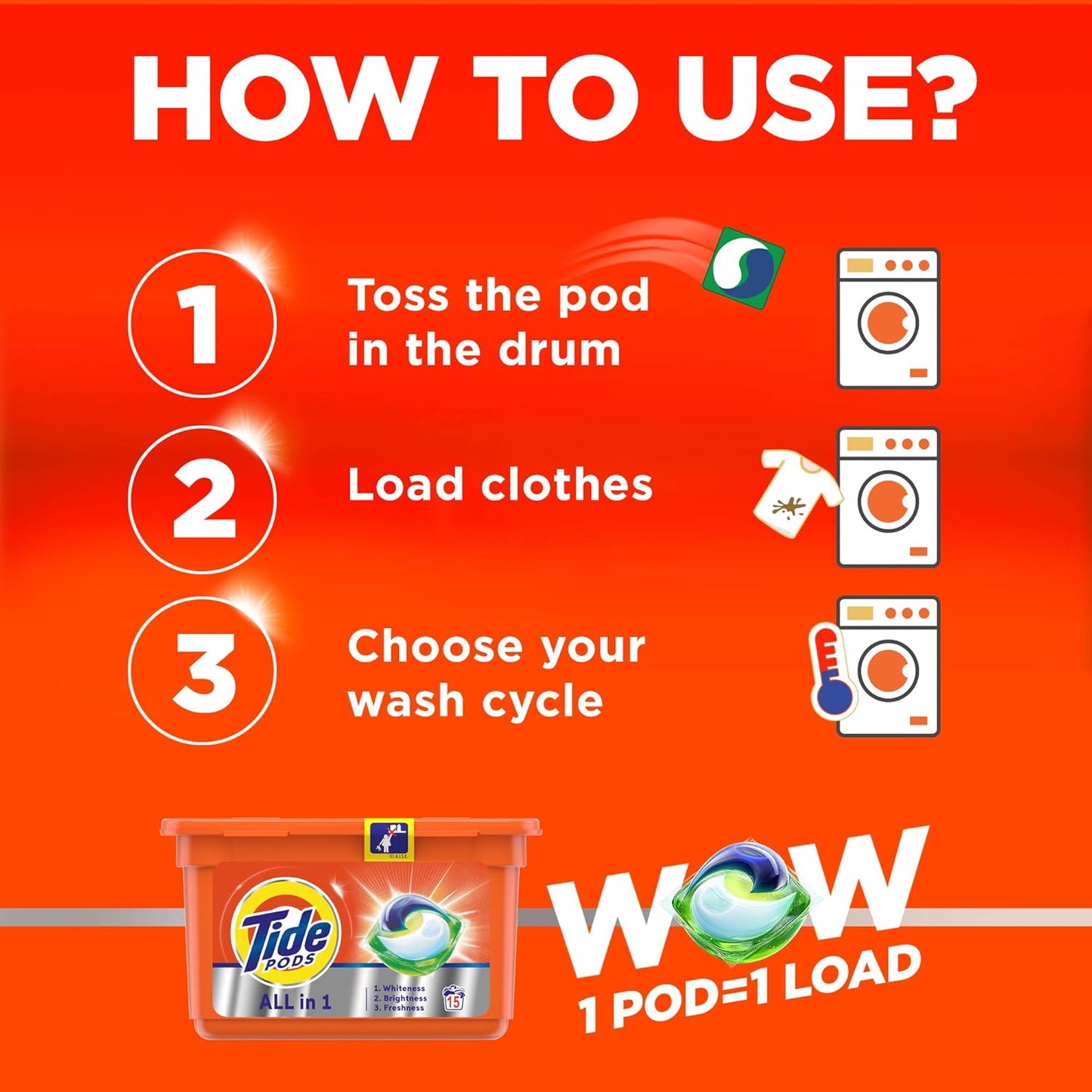Tide Wow All in 1 Pods Original Scent, 15 Count