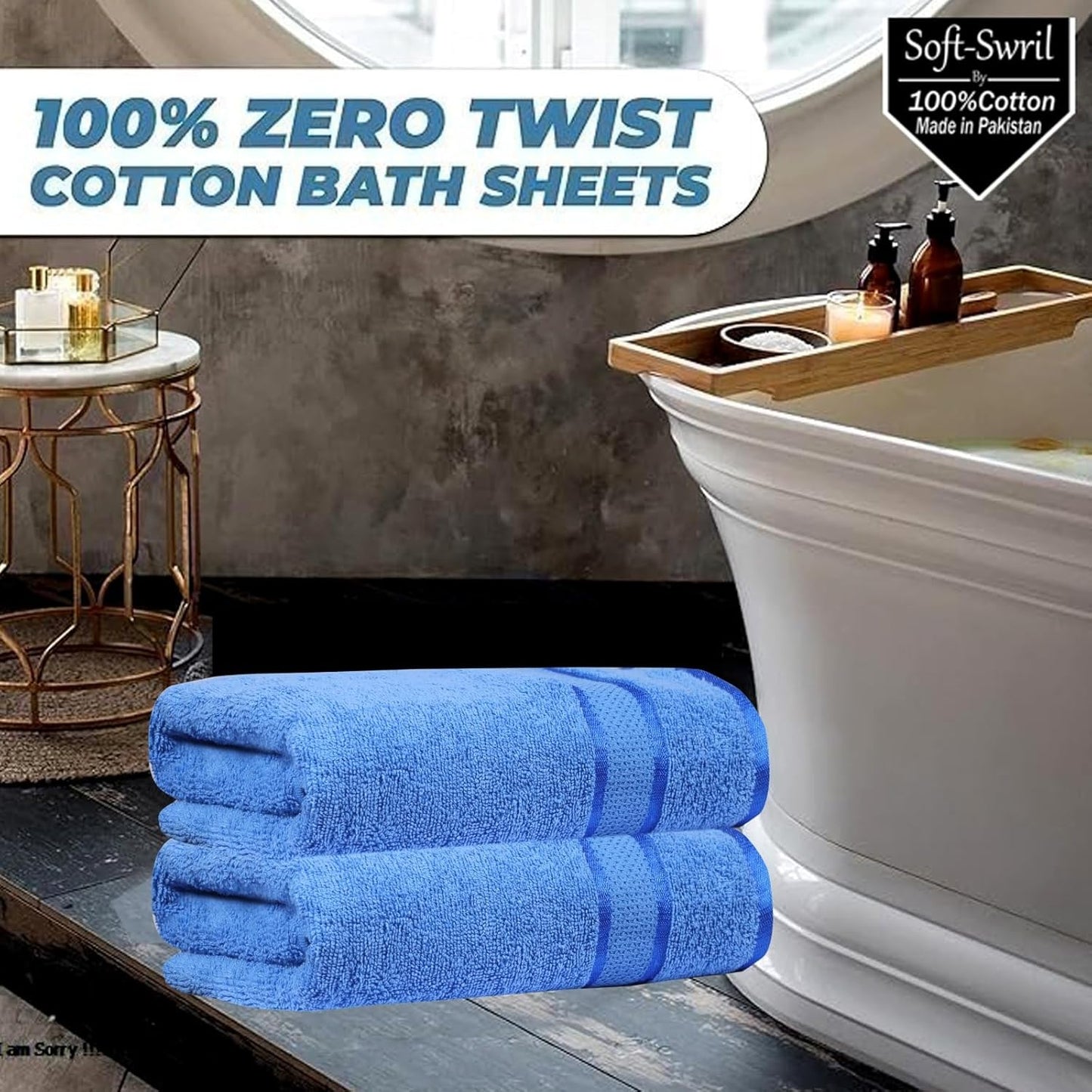 Soft-Swril Premium Sky-Blue Bath Towel 500 GSM 100% Cotton 27x54 Inches Pack of 1,Ultra Super Soft Quick Dry Highly Absorbent - Soft Hotel Quality for Bath and Spa