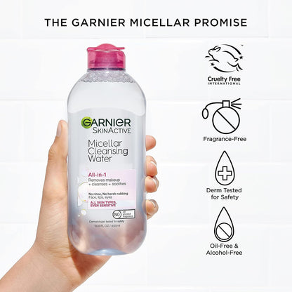 Garnier SkinActive Micellar Cleansing Water, For All Skin Types, 400ml Pack of 3