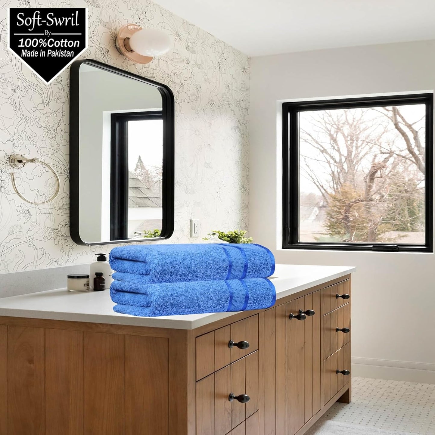 Soft-Swril Premium Sky-Blue Bath Towel 500 GSM 100% Cotton 27x54 Inches Pack of 1,Ultra Super Soft Quick Dry Highly Absorbent - Soft Hotel Quality for Bath and Spa