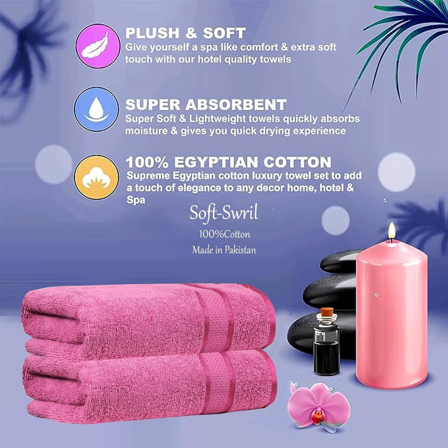 Soft-Swril Premium Sky-Blue Bath Towel 500 GSM 100% Cotton 27x54 Inches Pack of 1,Ultra Super Soft Quick Dry Highly Absorbent - Soft Hotel Quality for Bath and Spa