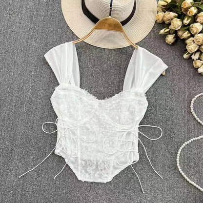 Sweet and Spicy Girl Sexy Lace Bra with Inner Strap, Self Padded Chest, Fish Bone Strap Top, Slim Fit Tank Top