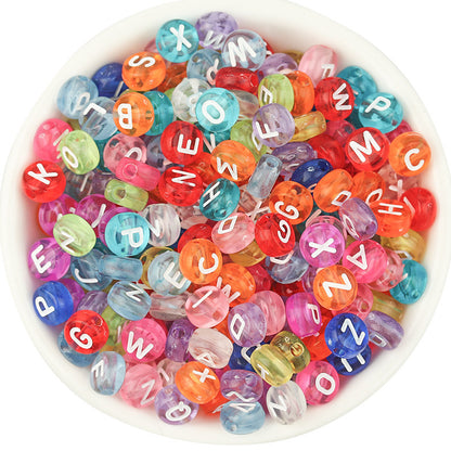 Acrylic Colorful English Alphabet Beads Transparent Candy Color Oblate Loose Beads