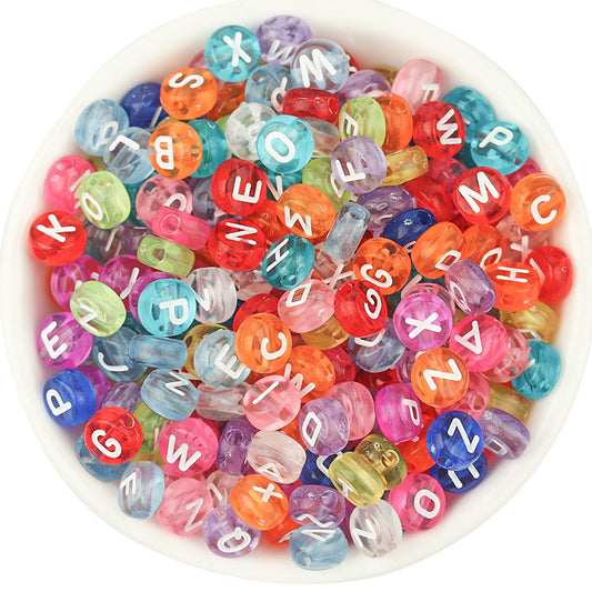 Acrylic Colorful English Alphabet Beads Transparent Candy Color Oblate Loose Beads